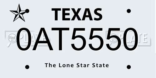0AT5550 Texas License Plate