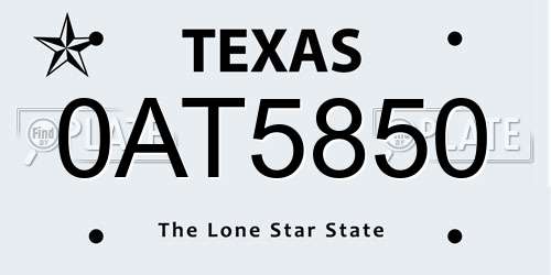 0AT5850 Texas License Plate
