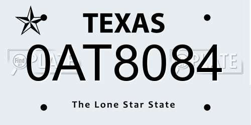 0AT8084 Texas License Plate