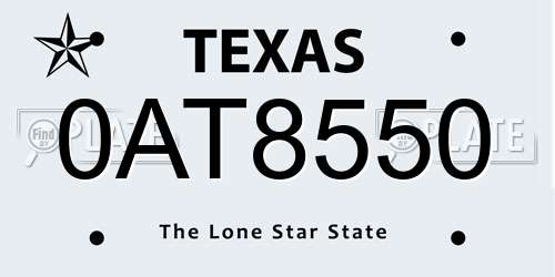 0AT8550 Texas License Plate