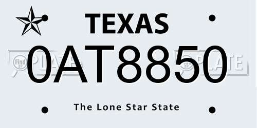 0AT8850 Texas License Plate