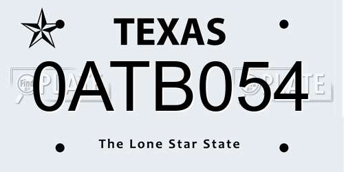 0ATB054 Texas License Plate