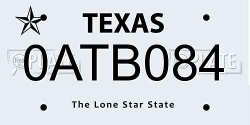 0ATB084 Texas License Plate