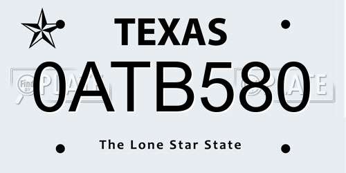 0ATB580 Texas License Plate