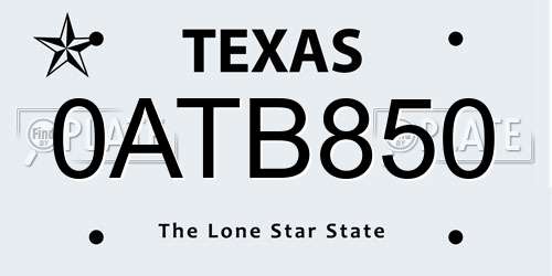 0ATB850 Texas License Plate