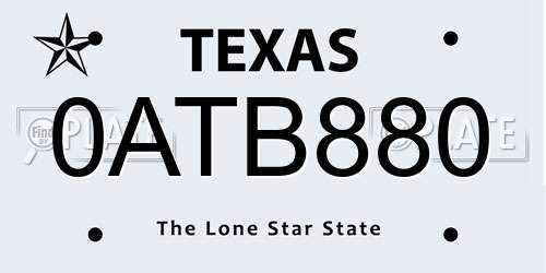 0ATB880 Texas License Plate