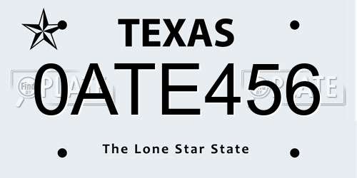 0ATE456 Texas License Plate