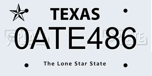 0ATE486 Texas License Plate