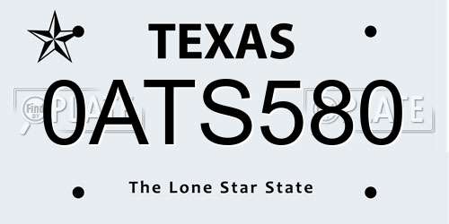 0ATS580 Texas License Plate