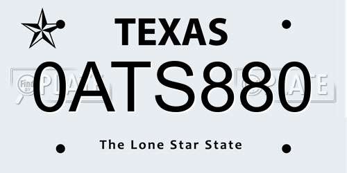 0ATS880 Texas License Plate