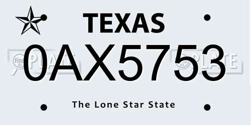 0AX5753 Texas License Plate