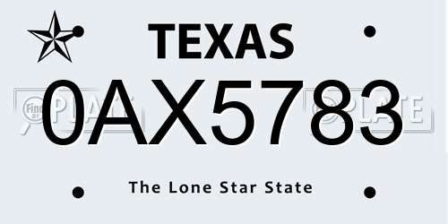 0AX5783 Texas License Plate