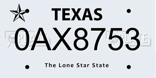 0AX8753 Texas License Plate