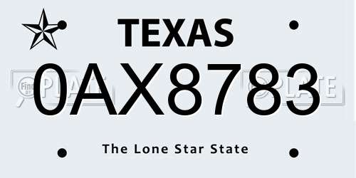 0AX8783 Texas License Plate