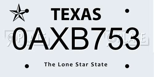 0AXB753 Texas License Plate