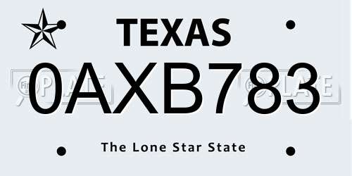 0AXB783 Texas License Plate