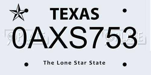 0AXS753 Texas License Plate