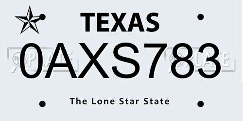 0AXS783 Texas License Plate