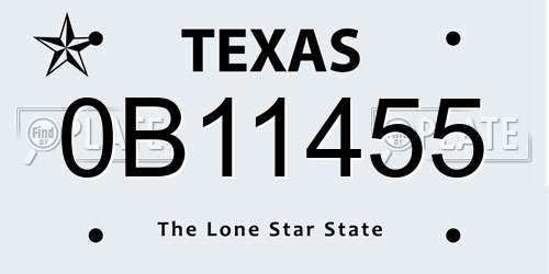 0B11455 Texas License Plate