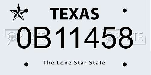 0B11458 Texas License Plate
