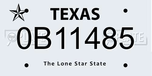 0B11485 Texas License Plate