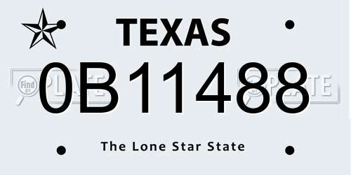0B11488 Texas License Plate
