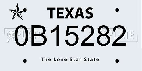 0B15282 Texas License Plate
