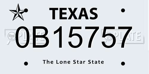 0B15757 Texas License Plate