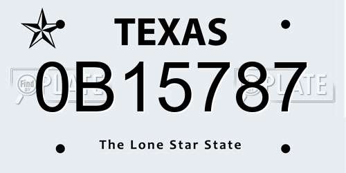 0B15787 Texas License Plate