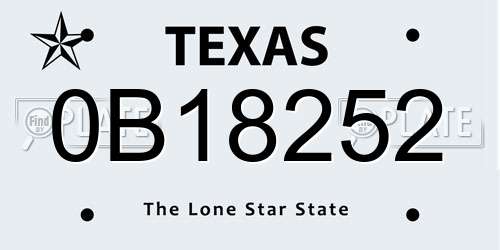 0B18252 Texas License Plate