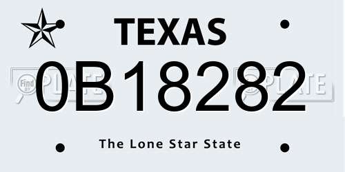 0B18282 Texas License Plate