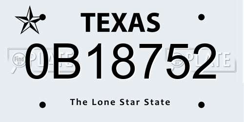 0B18752 Texas License Plate