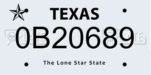 0B20689 Texas License Plate