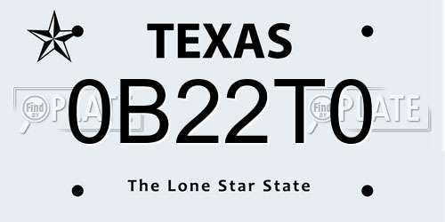 0B22T0 Texas License Plate