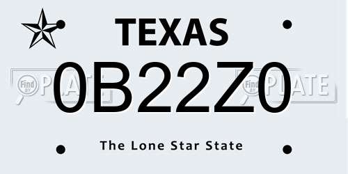0B22Z0 Texas License Plate