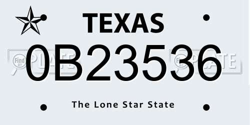 0B23536 Texas License Plate