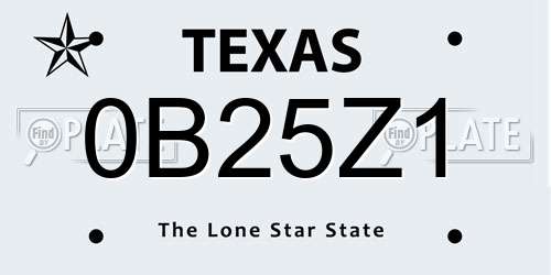 0B25Z1 Texas License Plate