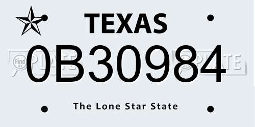0B30984 Texas License Plate