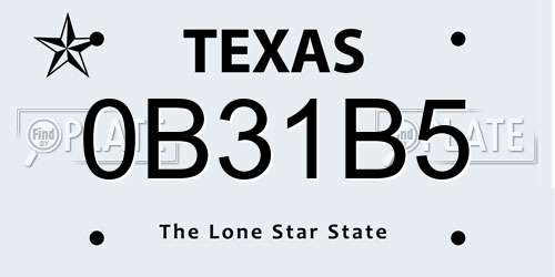 0B31B5 Texas License Plate