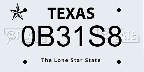 0B31S8 Texas License Plate