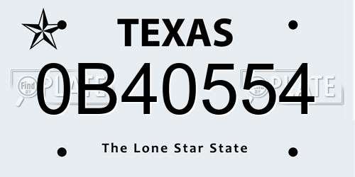 0B40554 Texas License Plate
