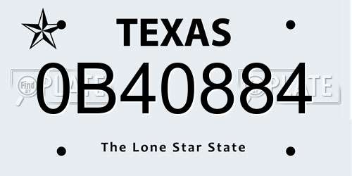 0B40884 Texas License Plate