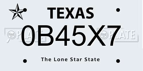 0B45X7 Texas License Plate
