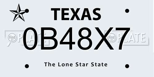 0B48X7 Texas License Plate
