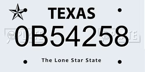 0B54258 Texas License Plate