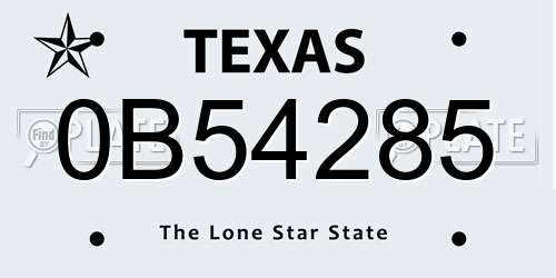 0B54285 Texas License Plate