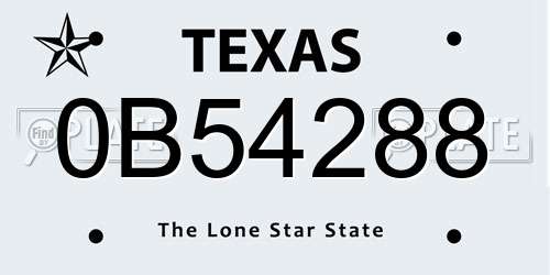 0B54288 Texas License Plate