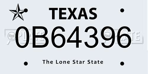 0B64396 Texas License Plate