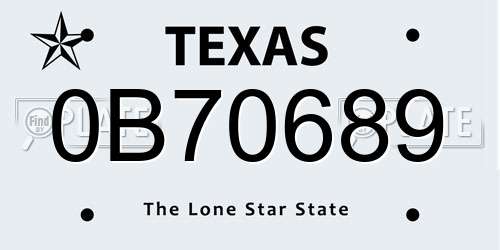 0B70689 Texas License Plate