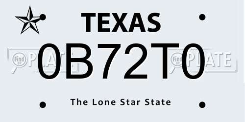 0B72T0 Texas License Plate